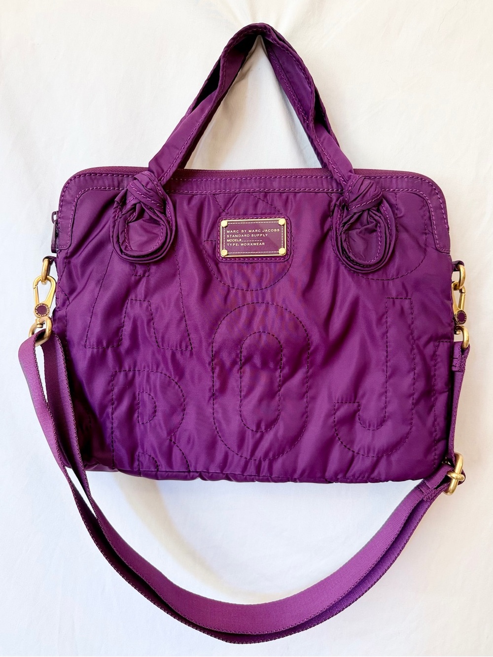 Marc by Marc Jacobs Purple Quilted Nylon Crossbody Work Tote